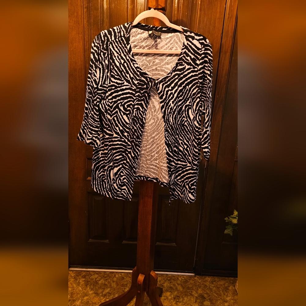 Carole Little Black & White Zebra Print Cardigan